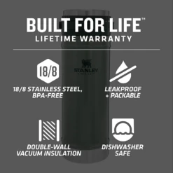 Stanley 16oz Classic Travel Press Hammertone Green -Stanley Store 022 2