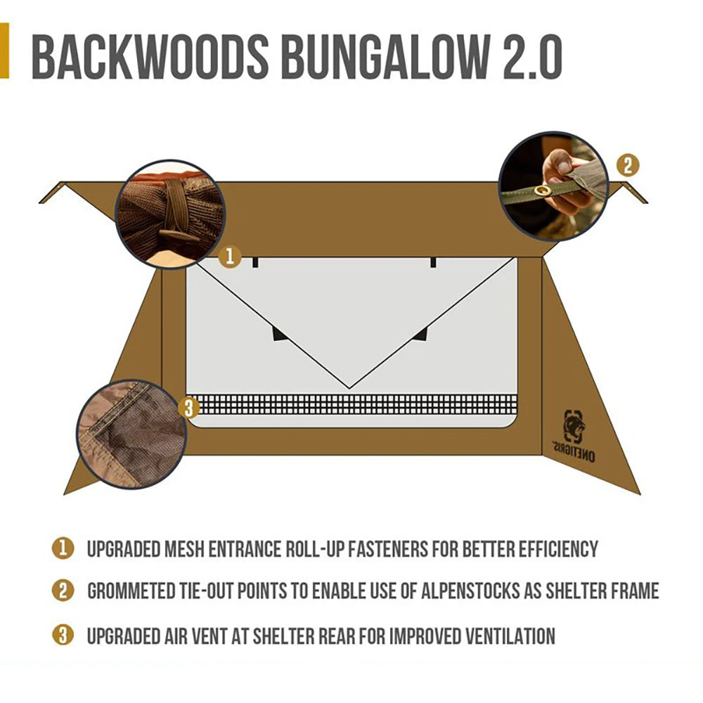OneTigris Backwoods Bungalow Ultralight Bushcraft Shelter - Coyote Brown 4 OneTigris Backwoods Bungalow Ultralight Bushcraft Shelter - Coyote Brown - Image 2