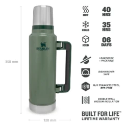 NEW Stanley Classic Vacuum Bottle 1.5QT Hammertone Green -Stanley Store ClassicVacuum1.5QT 10 08265 001