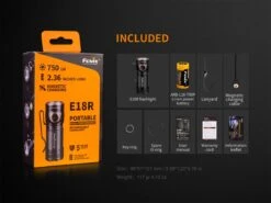 Fenix E18R XP-L Hi Led Flashlight Black 750 Lumen -Stanley Store FENIX E18R EDC FLASHLIGHT included