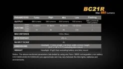 Fenix BC21R USB Rechargable Bicycle Light 880 Lumens -Stanley Store Runtime chart BC21R 59457.1472653731